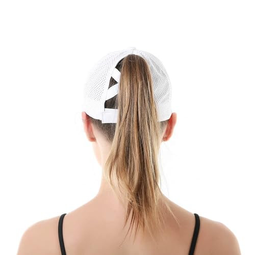 Ponytail Hat for Womens, Quick Drying Mesh Ponytail Hole One Size White