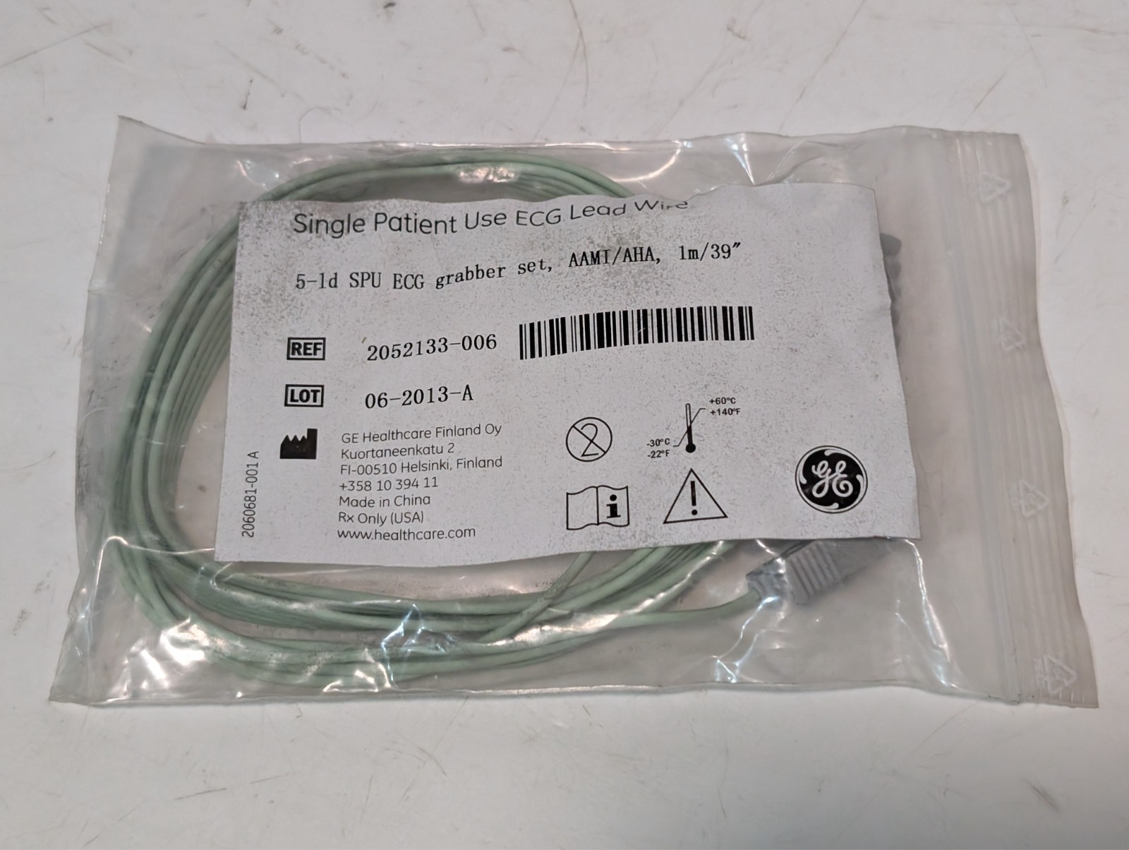 GE Healthcare 2052133-006 5-lead SPU ECG grabber set, AAMI/AHA, 1m/39in