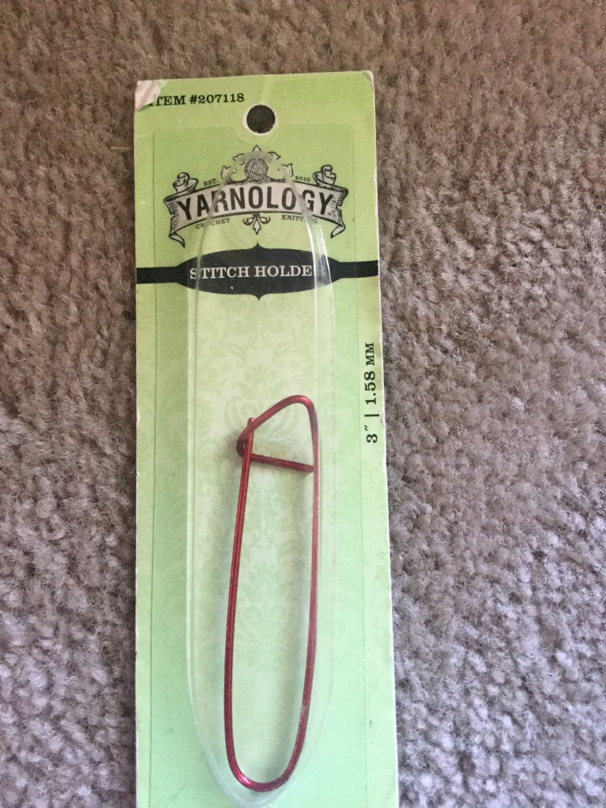 Yarn Stitch Holder by Yarnology 3" 1.58MM Item #207118 Red Pink Color 2010 NOS