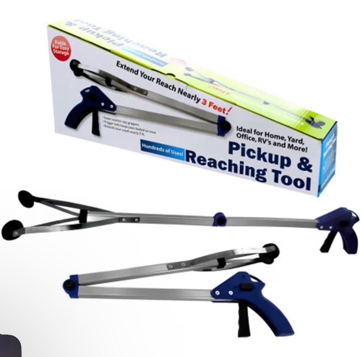 Foldable Reacher Grabber Pickup Tool, Metal & Plastic, Blue/Silver/Black