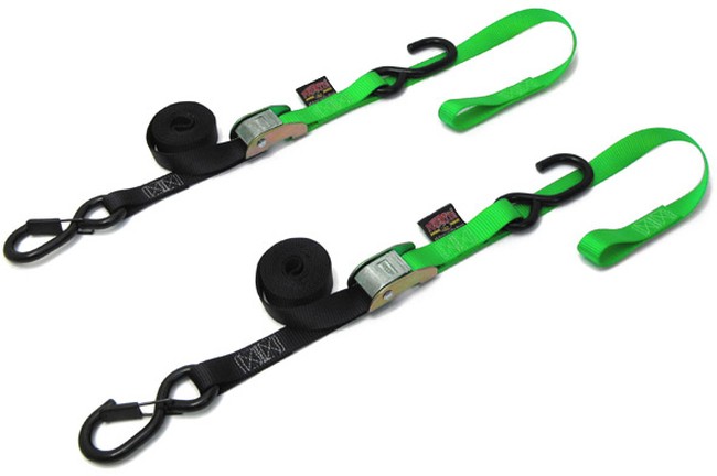 Powertye 1x6 ft Soft-Tye Tie Down Pair with Secure Hooks Black/Green 23625-S
