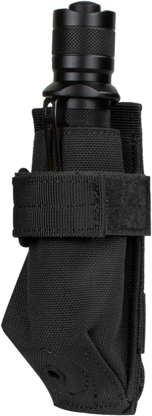 Black Polyester Flashlight Pouch with Hook & Loop Strap, 3.5" Depth