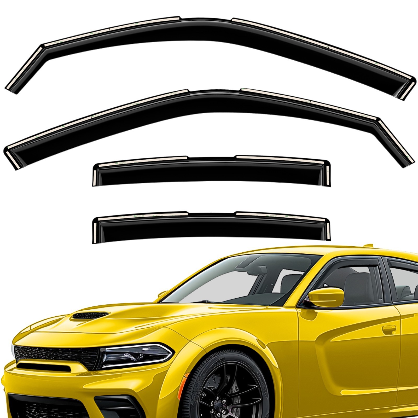 Sun Rain Visors Wind Rain Guards for 2011-2023 Dodge Charger In-Channel
