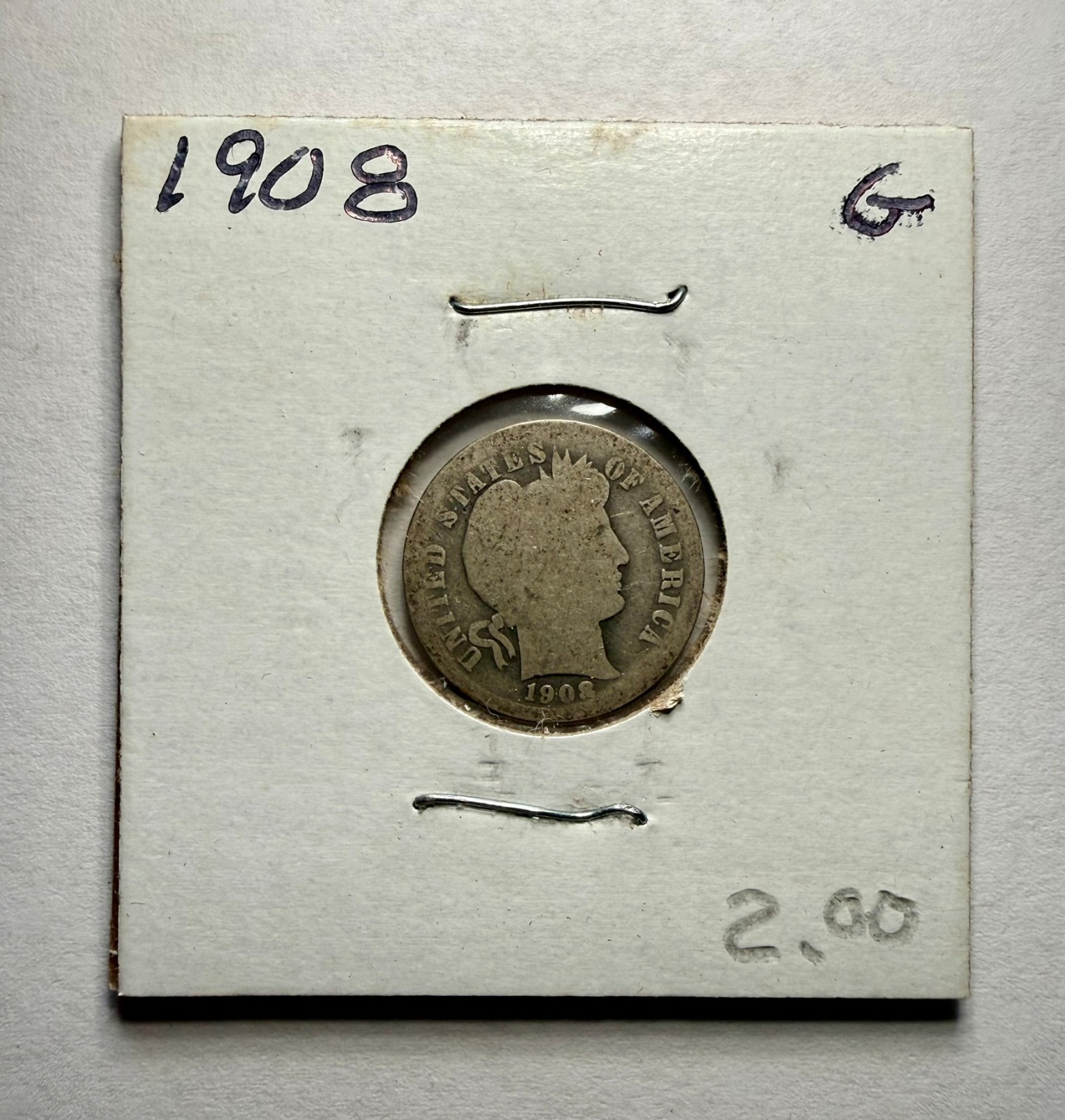 1908-P Barber Dime 10C SILVER - Good (G)