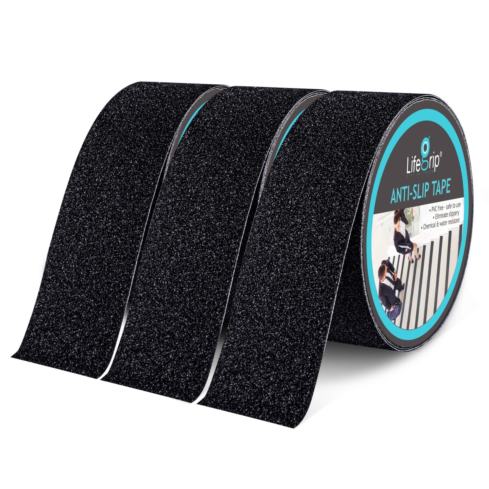 LifeGrip Anti Slip Traction Tape, (3-Pack) 2 Inch x 30 Foot 2" X 30', Black