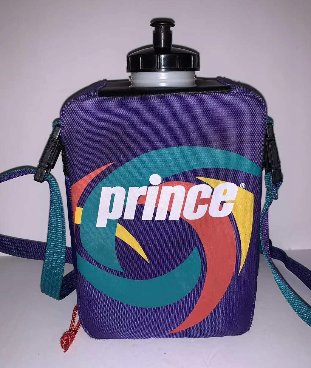 Prince Tennis Water Bottle 80oz Carry Canteen Color Block Shoulder Strap 1980s