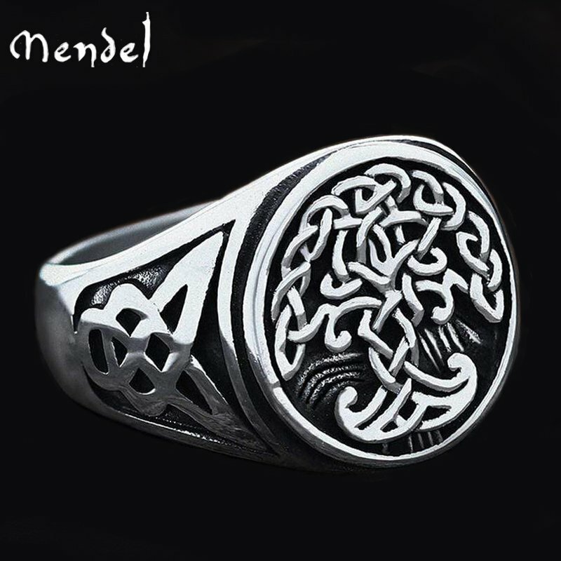 MENDEL Stainless Steel Mens Irish Celtic Trinity Knot Tree of Life Ring Sz 7-15