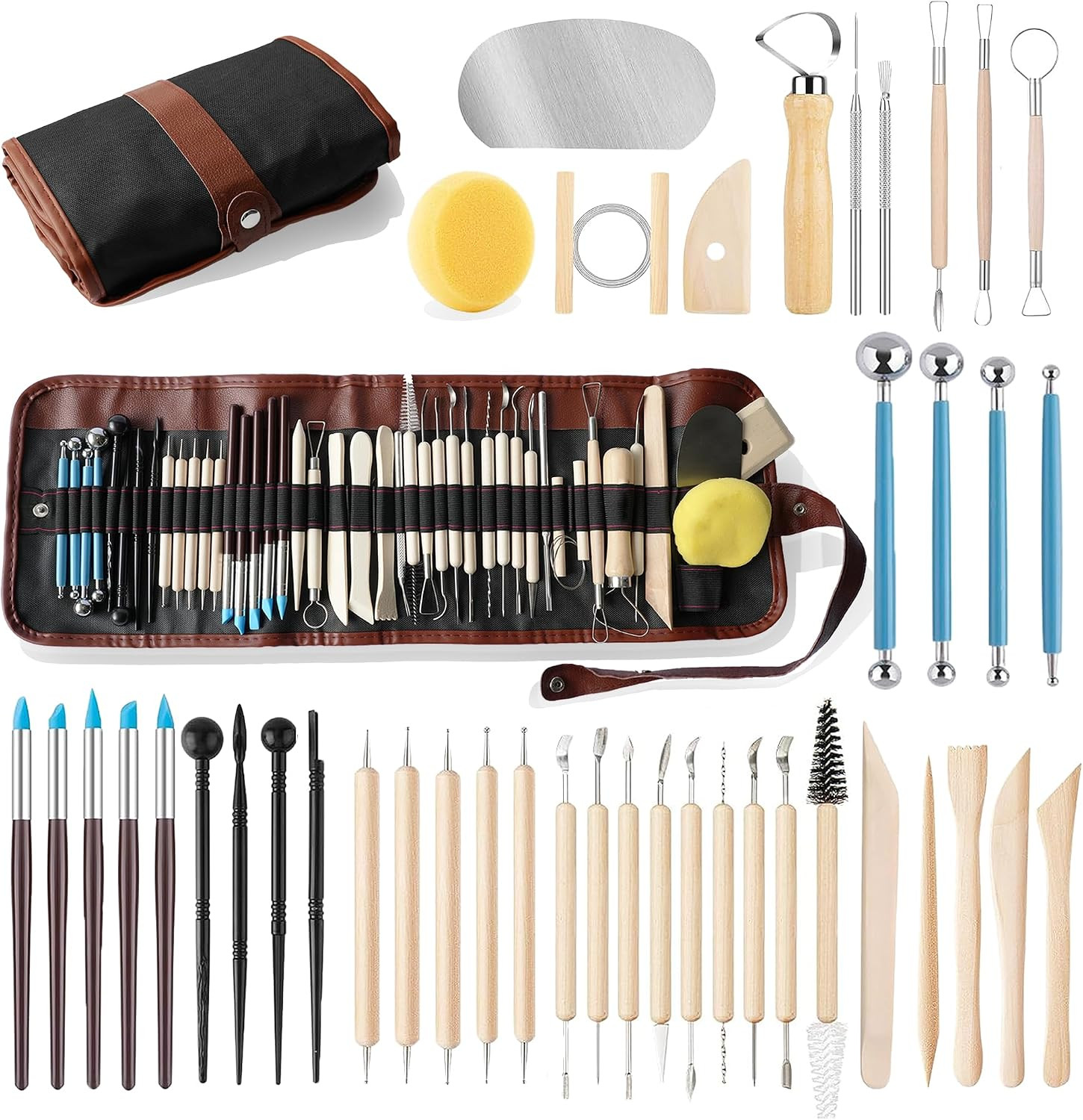 Pottery Sculpting Tools Set 43PCS Clay Carving Tools | with Stainless Steel,Wood