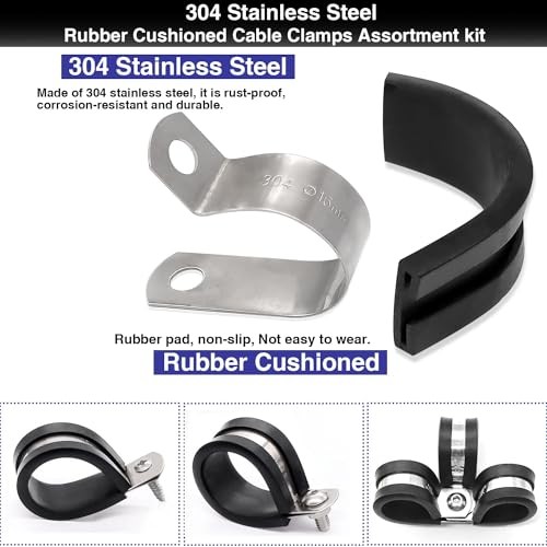 270PCS Cable Clamps Assortment Kit,304 Stainless Steel Rubber 270PCS Kit