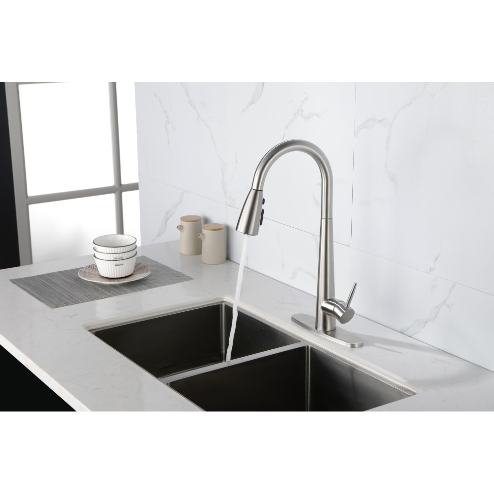 Kitchen Faucet with Pull Down Sprayer Brushed Nickel High Arc Single Handle
