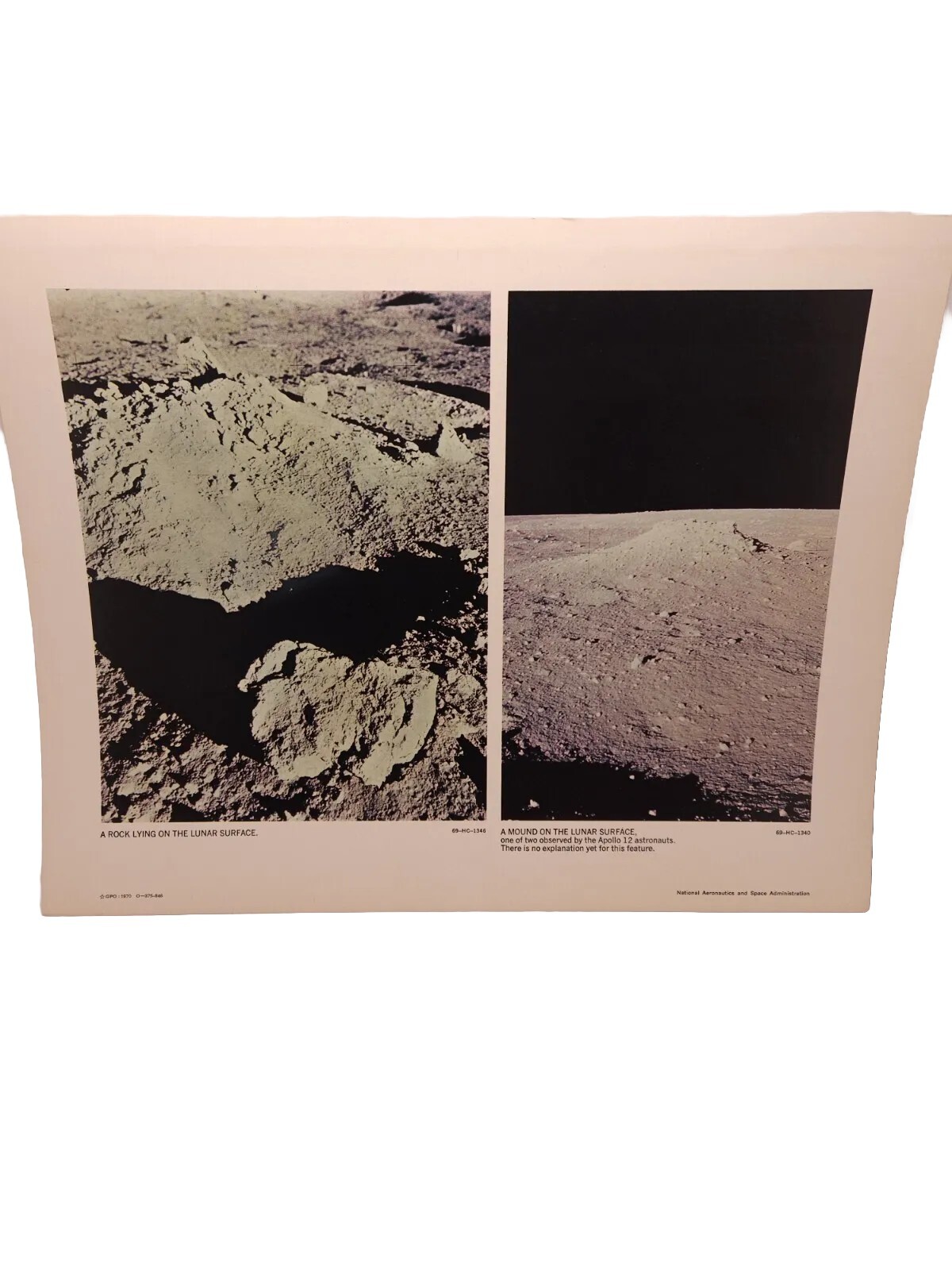1970 Apollo 12 Moon Landing Official NASA Photo Moon Rock & Mound Lunar Surface
