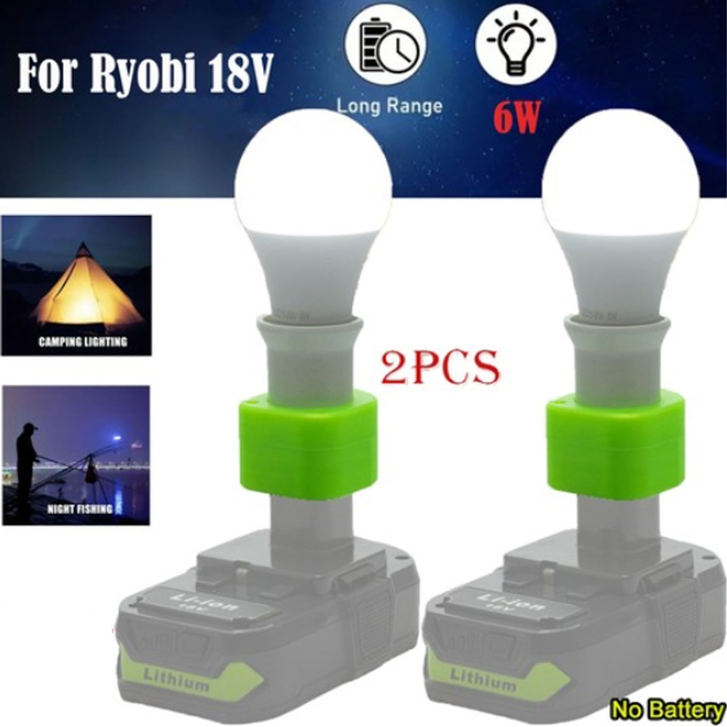 2PCS E27 LED Bulb Emergency Bulbs LED Light Backup For Ryobi 18V Li-ion Battery