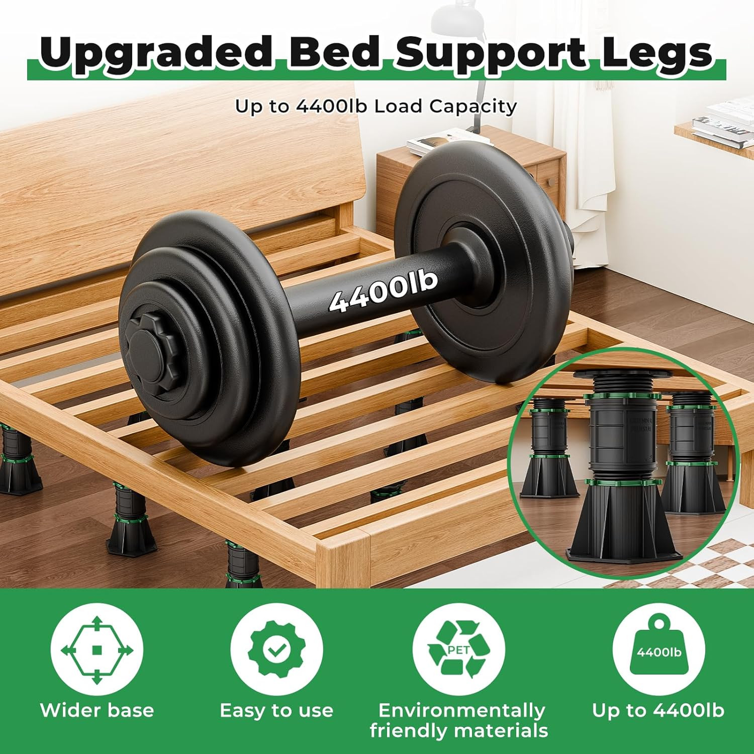 4 Pack Adjustable Bed Support Legs - 8.6"-13" Height Frame Stabilizer, Tool-Free