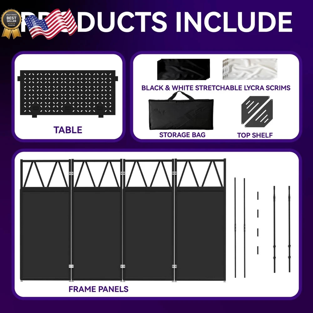 Portable DJ Booth,Foldable DJ Table Stand with Light Stand White & Black