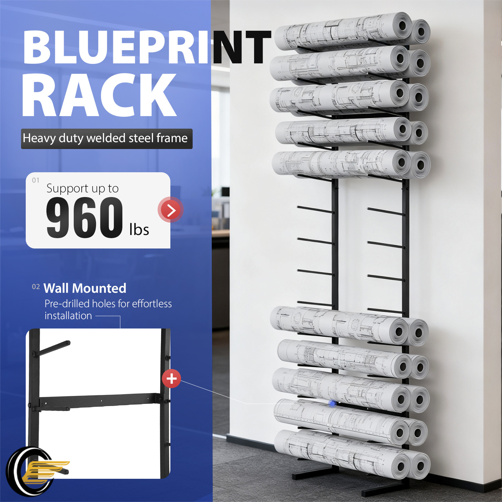 960lbs High Capacity Large Blueprint Storage Rack Of Oversized Drawings Docs