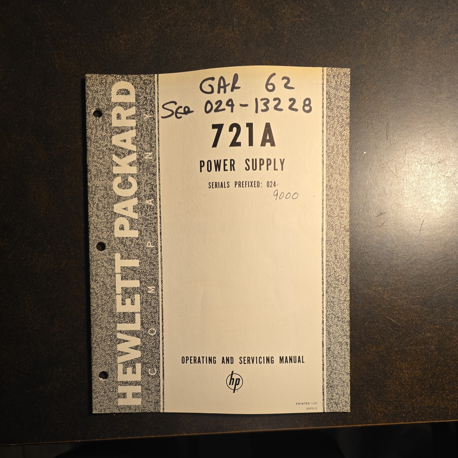 HP 721A Serials 024- Power Supply Operating and Service Manual 1961