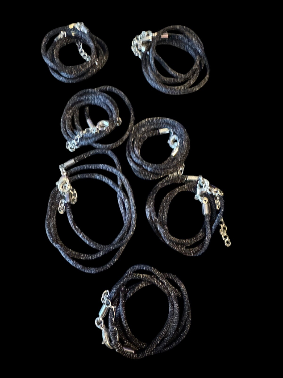 Lot Of 8 Soft Black String Cord Necklaces For Jewelry 20" Adjustible  J5