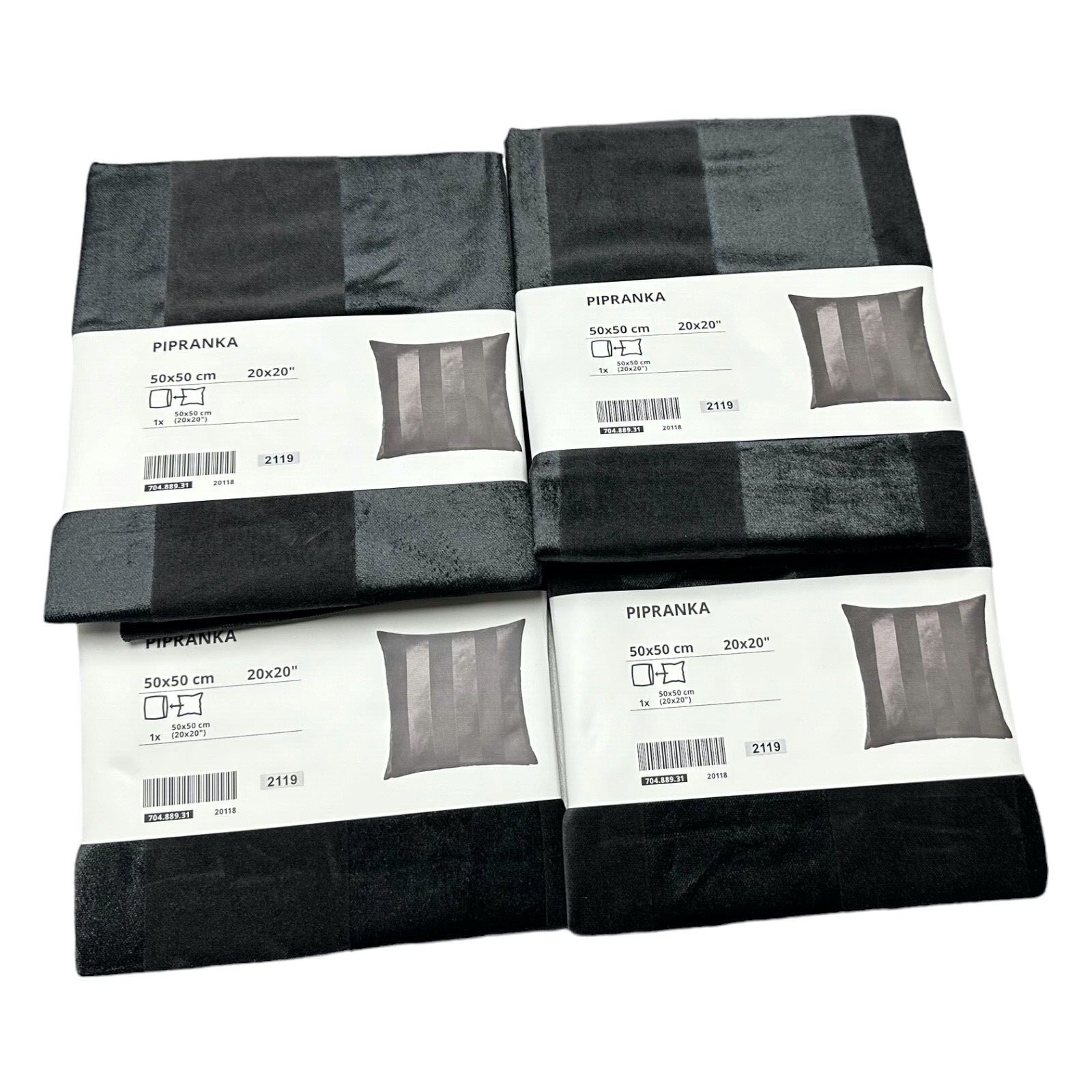 Ikea PIPRANKA Lot of 4 Cushion cover gray Black Strip 20x20" 704.889.31