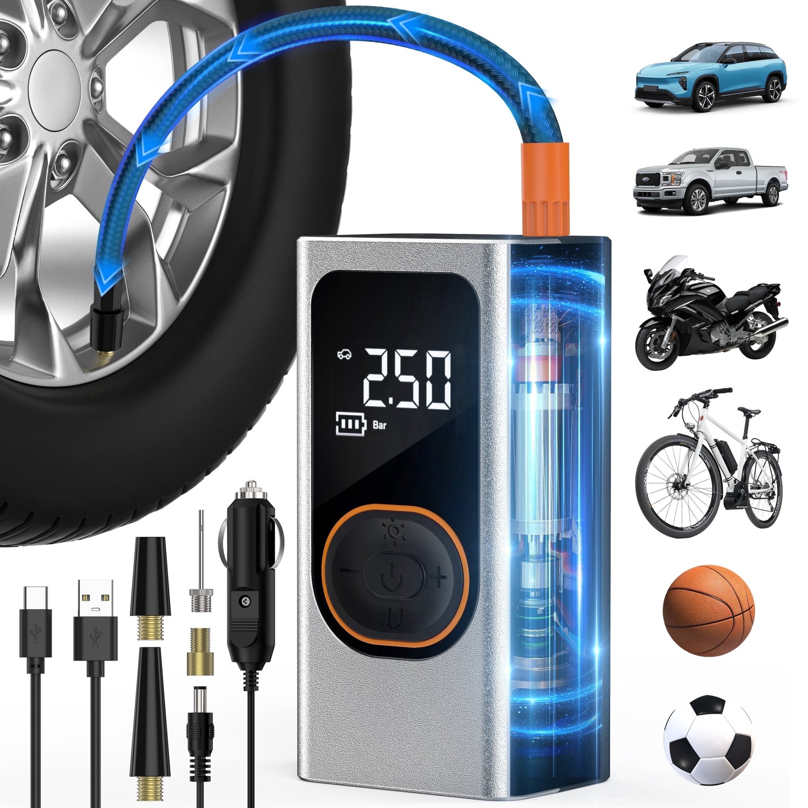 Scootworks Cordless Tire Inflator Portable Air Compressor, Dual Mode Inflation,