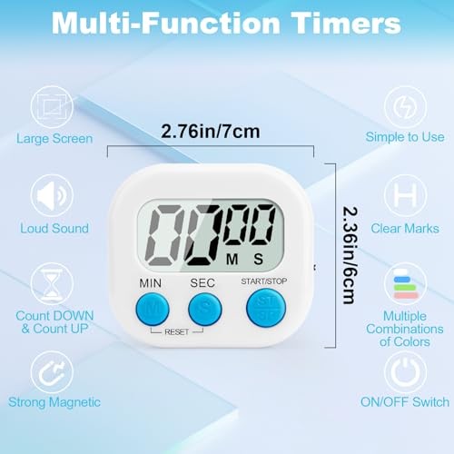 6 Pack Digital Kitchen Timer Multi White-2pcs & Blue-2pcs & Pink & Green