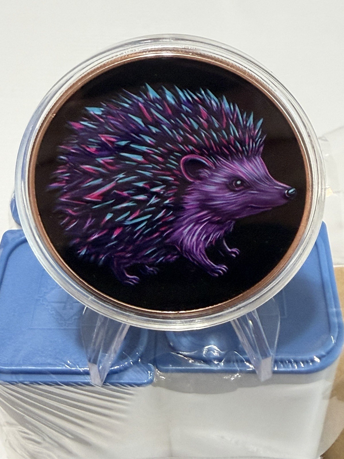 5oz 999 Fine Copper Fantasy Issue Coin Colorized Hedgehog Moon Mushrooms