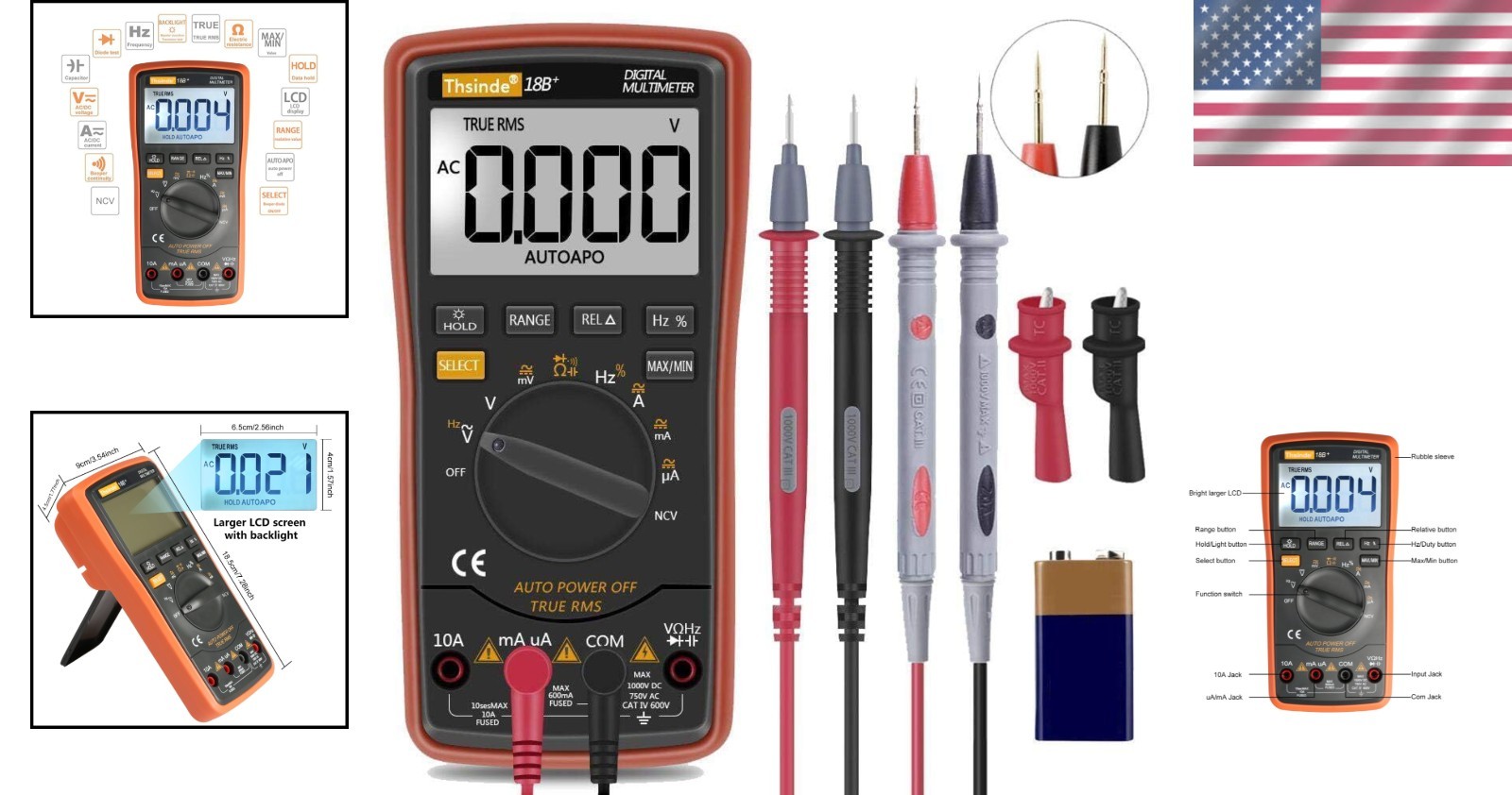 Battery Powered Digital Multimeter with Backlit Display & 10 Testing Functions