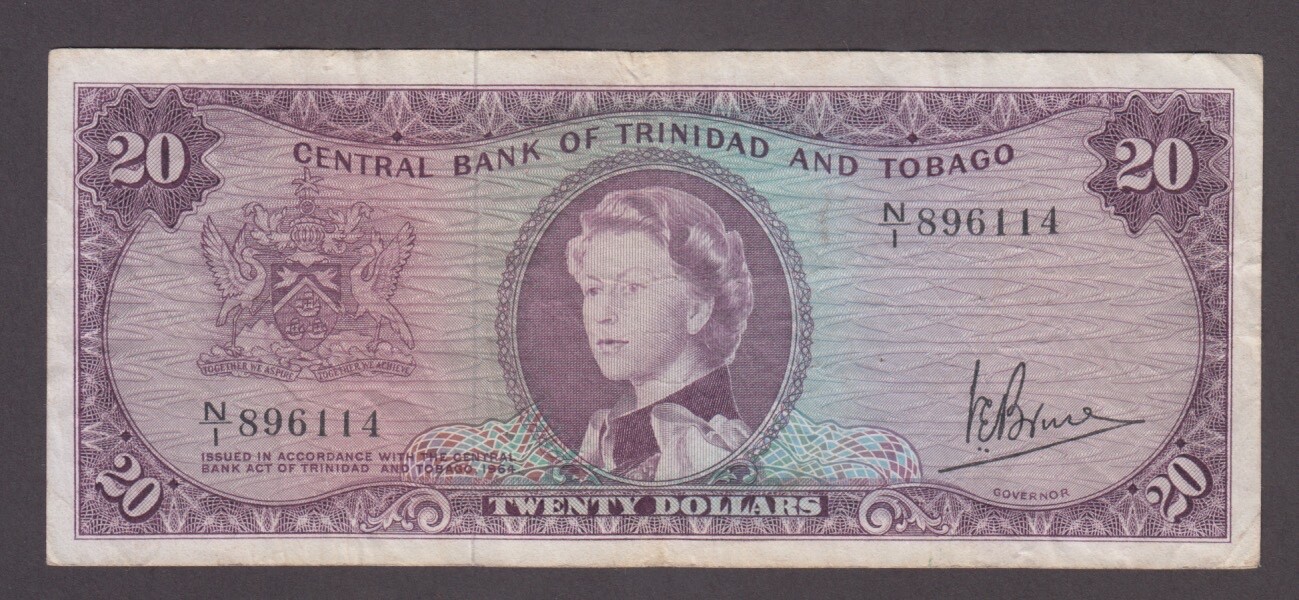 Trinidad and Tobago P.29c-6114  20 DOLLARS SIG 3 PFX N/I F-VF STAPLE HOLES