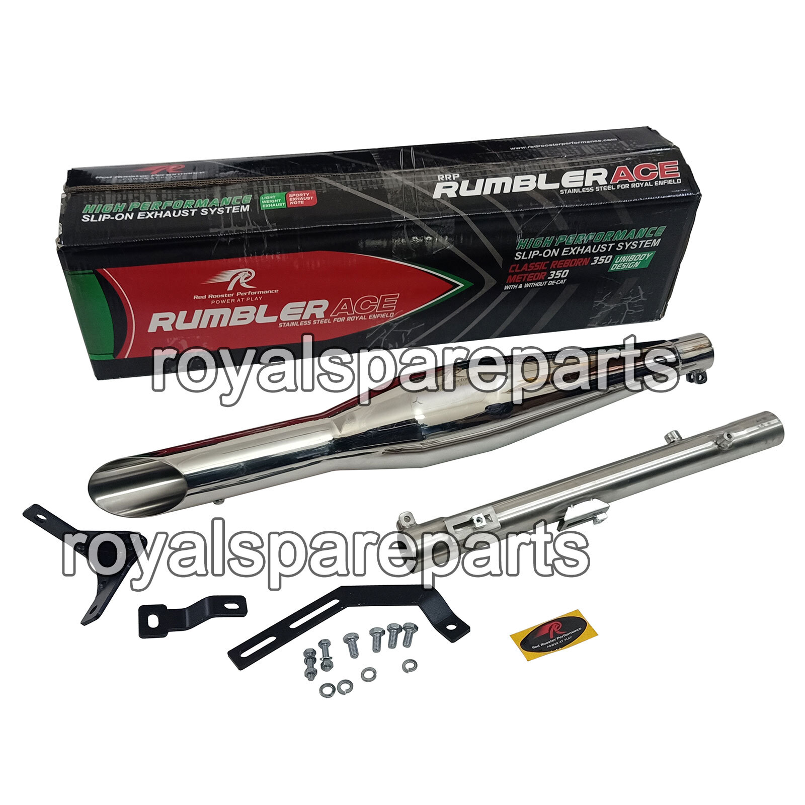 For Royal Enfield Reborn Classic 350 Red Rooster SS Exhaust Silencer Polished