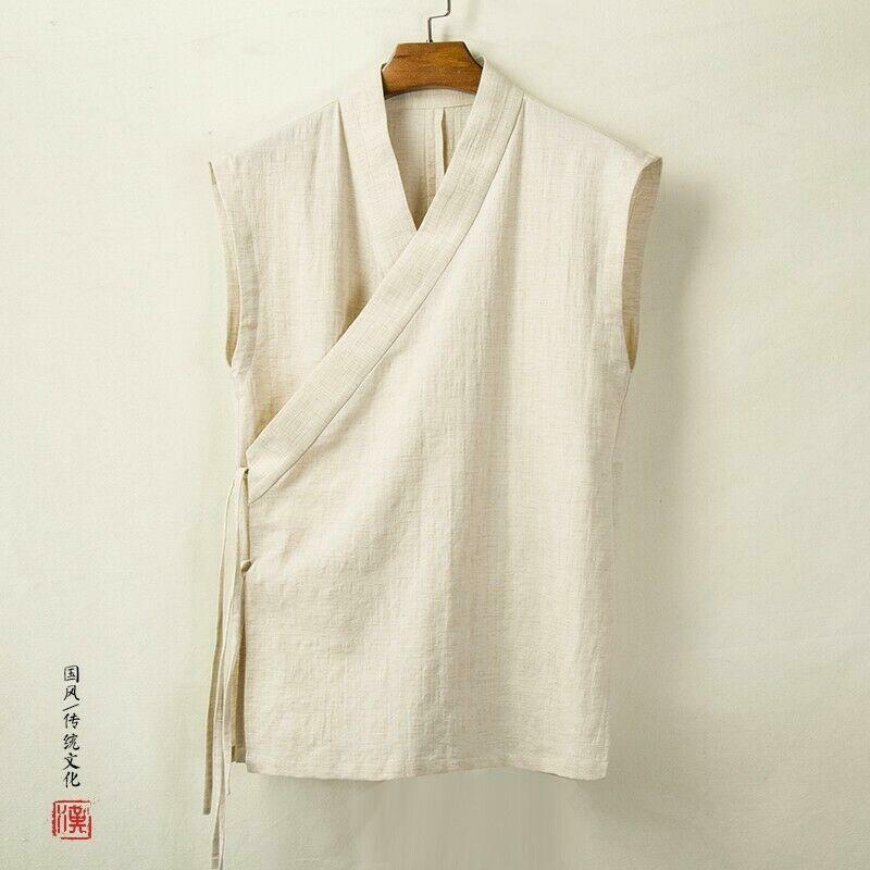 Tang Suit Mens Waistcoat Sleeveless Jacket Vest Cotton Linen Tops Coat Loose Hot