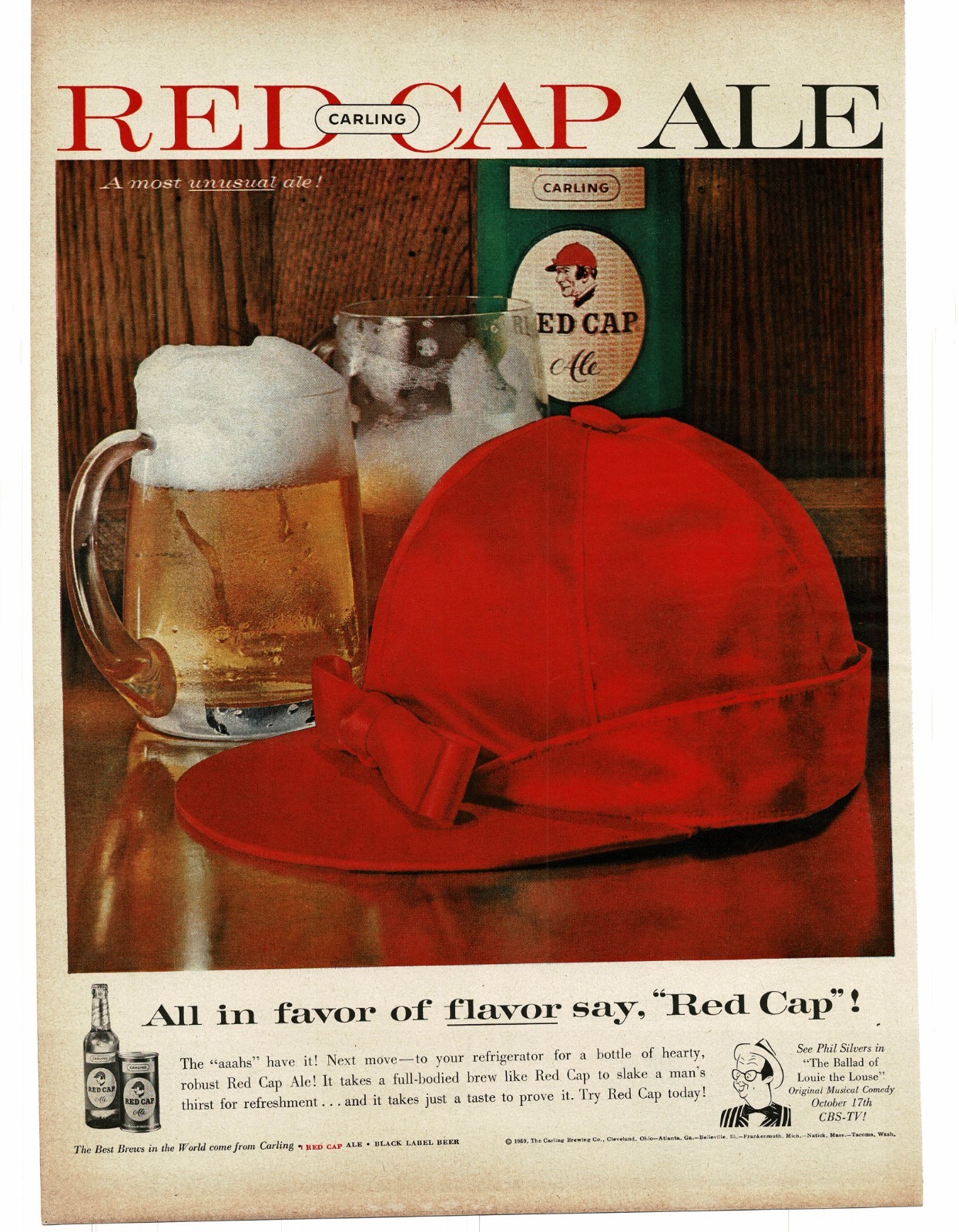 1959 Carling Red Cap Ale beer Vintage Print Ad 1
