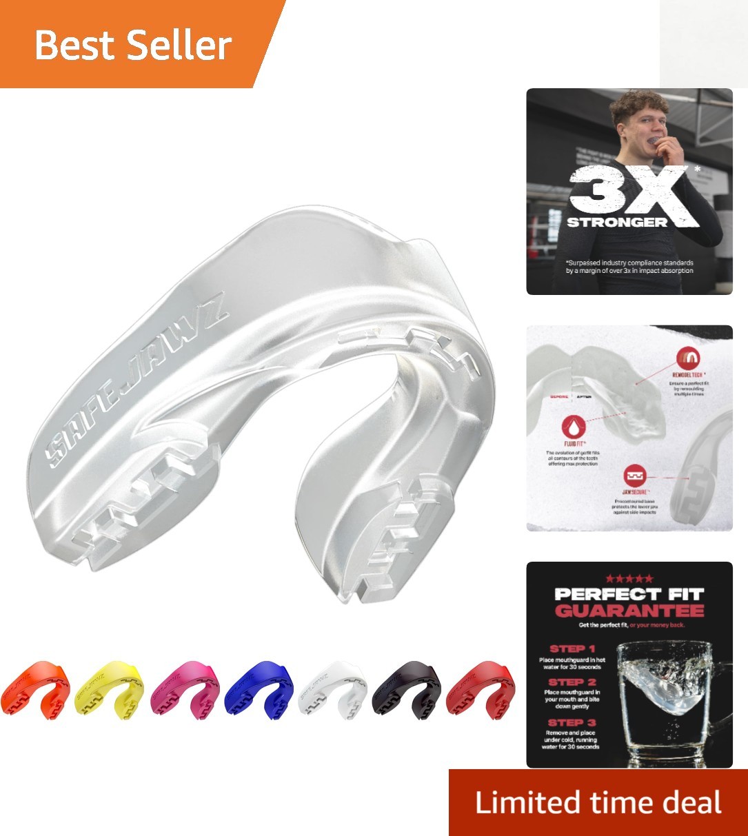 Adult & Junior Slim Fit Mouthguard with Jaw Protection for All Contact Sports