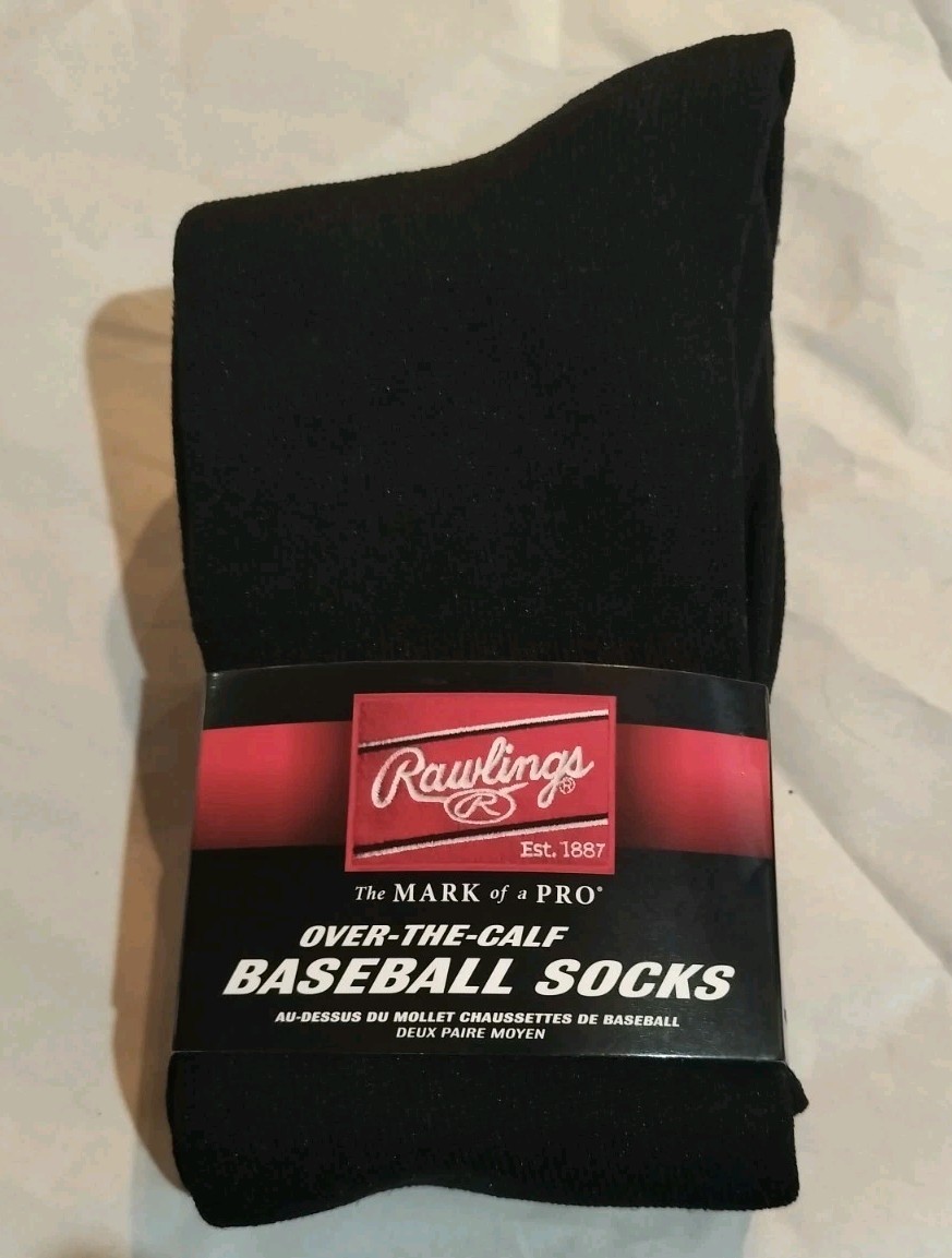 New RAWLINGS Over The Calf Baseball Socks Men’s Medium 2 Black & 1 Maroon Pair
