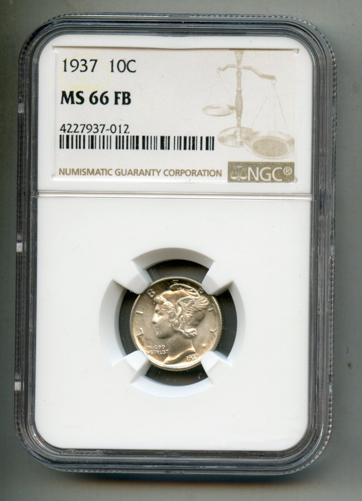 1937 Mercury Silver Dime NGC MS 66 FB