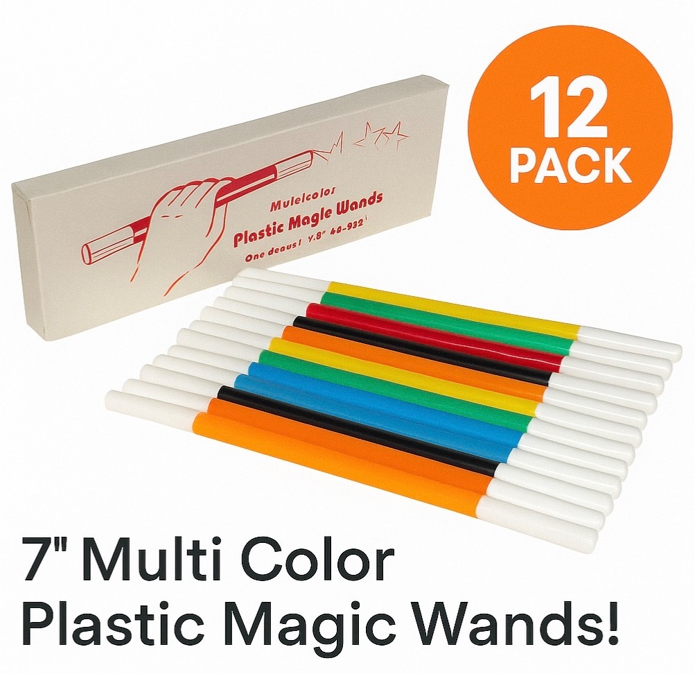 12 Pack MULTI COLOR MAGIC WANDS 7" Plastic Magician Trick Set Toy White Tip Prop