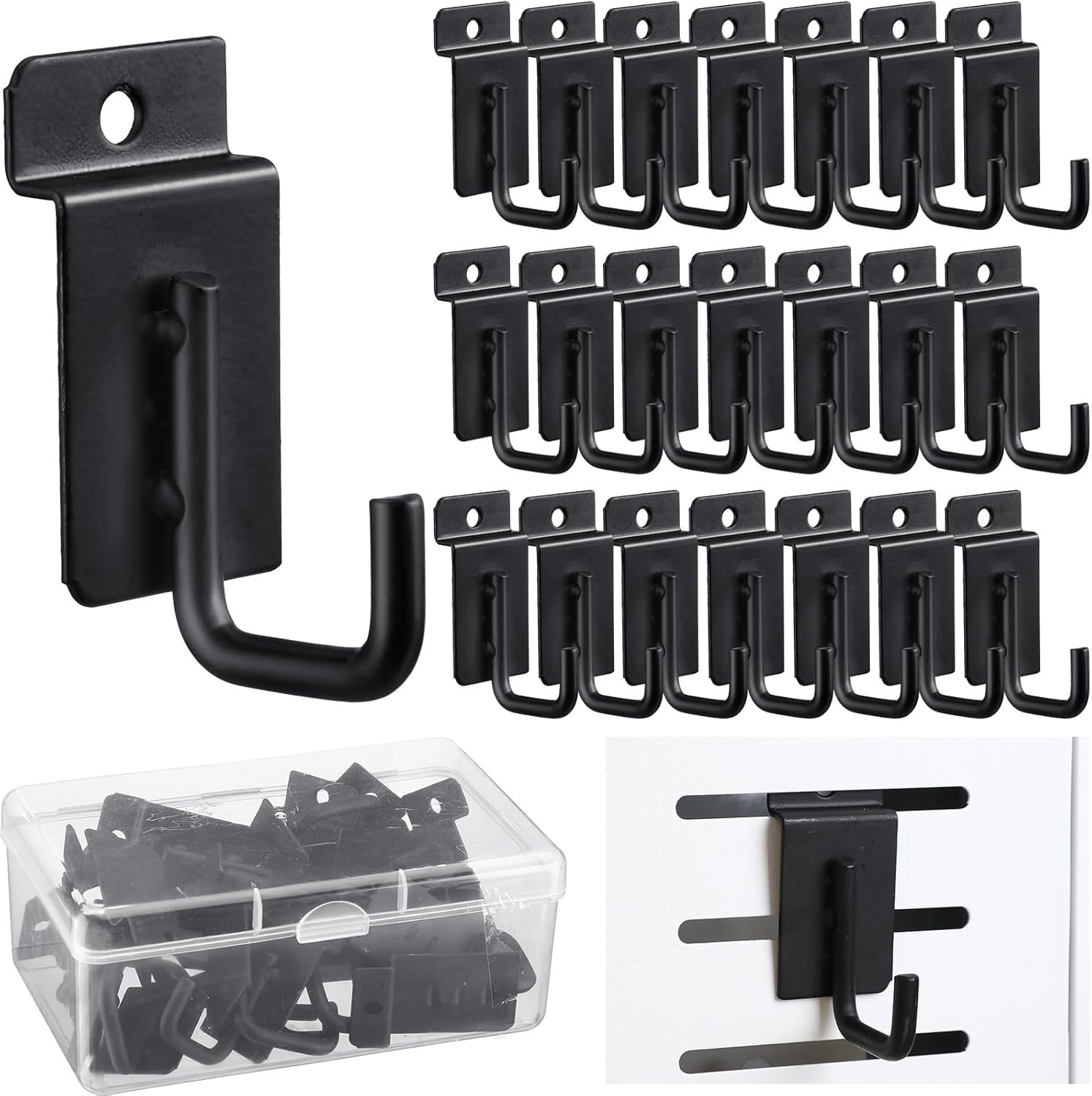 25 Pack J Shaped Slatwall Hooks & Hangers Heavy Duty Slatwall Accessories 3.25"