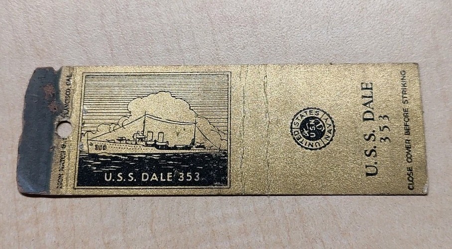 USS Dale Matchbook Cover Farragut Class Destroyer DD-353 14 Battle Stars WWII