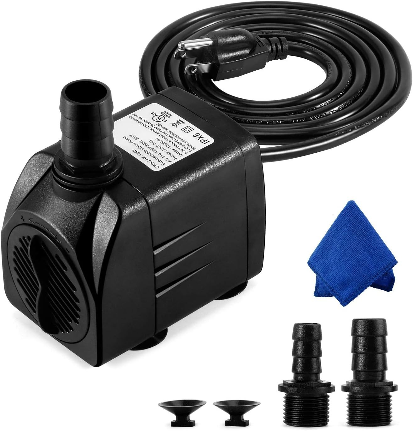 Compact 400GPH Outdoor Fountain Pump - 25W with Adjustable Pressure & Power Cord
