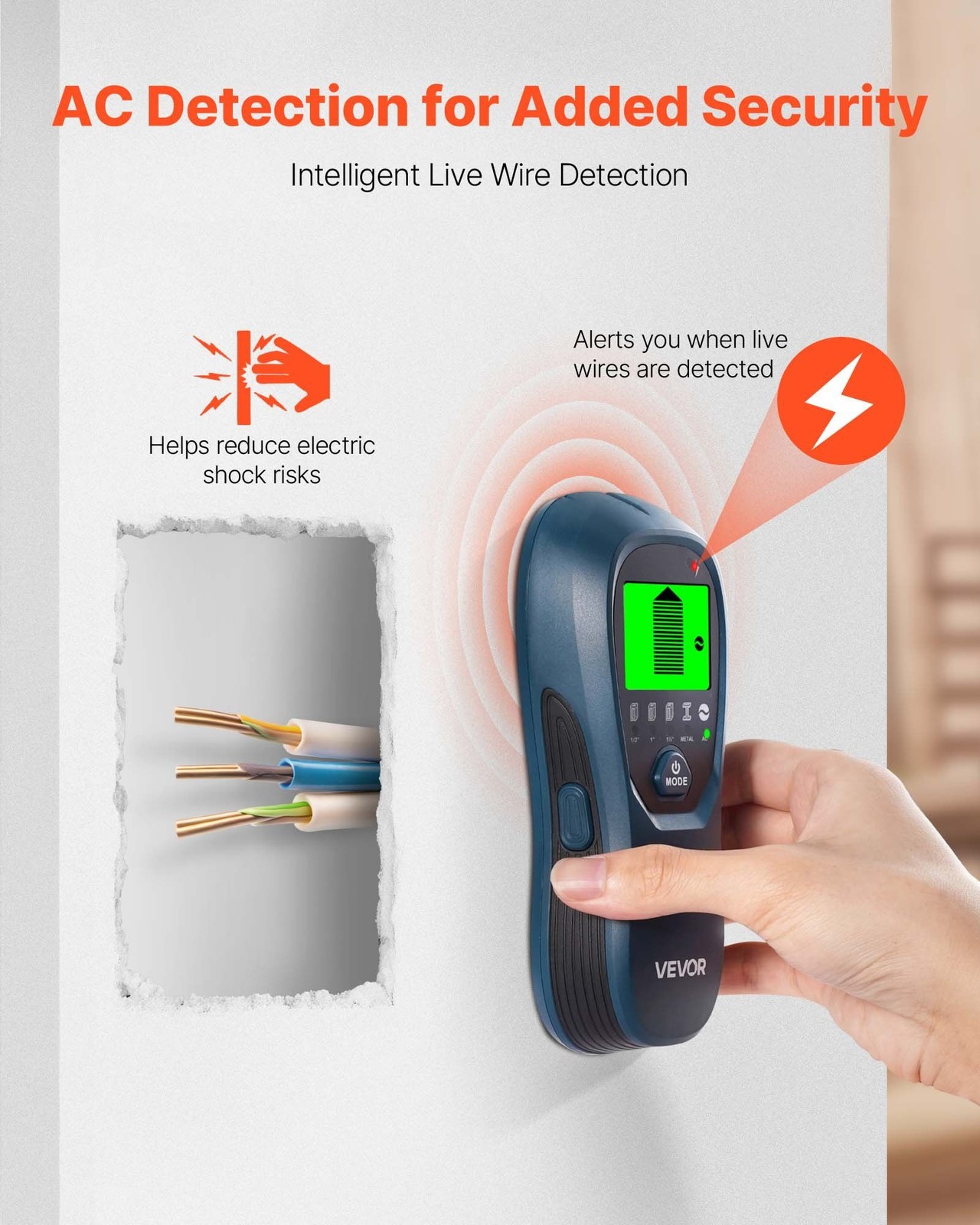 High-Definition Wall Stud Scanner Smart Tech 5 Modes Audio Edge Finding