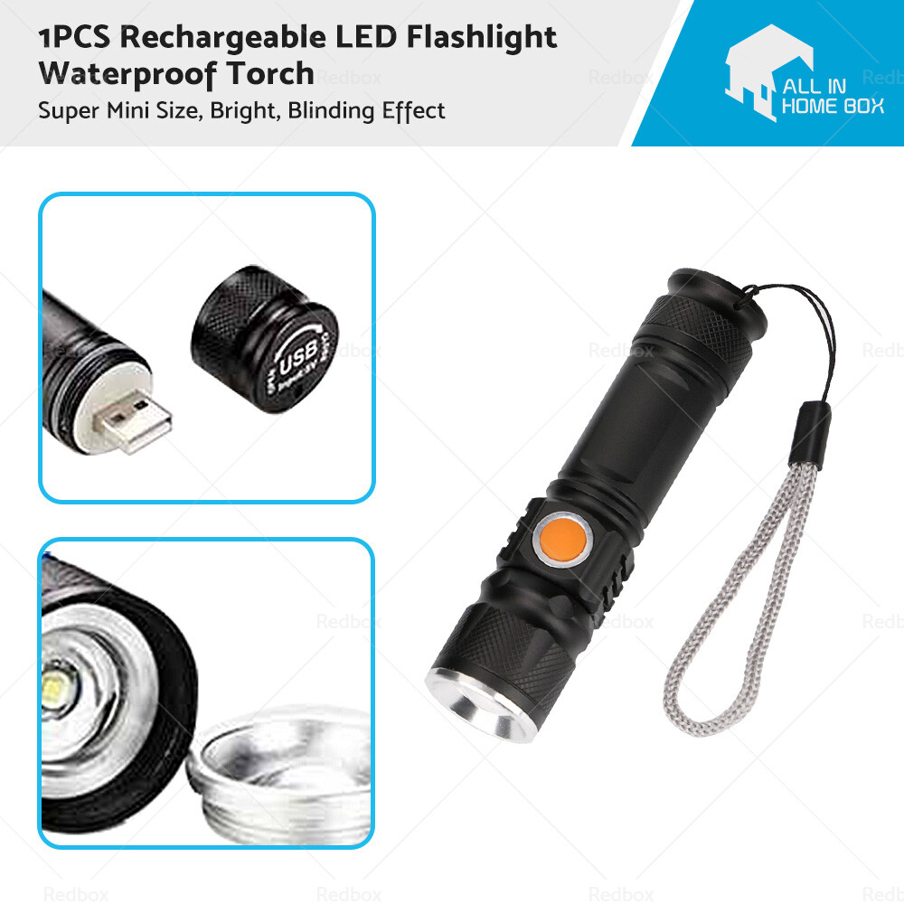 Rechargeable LED Flashlight Waterproof Torch Rainproof