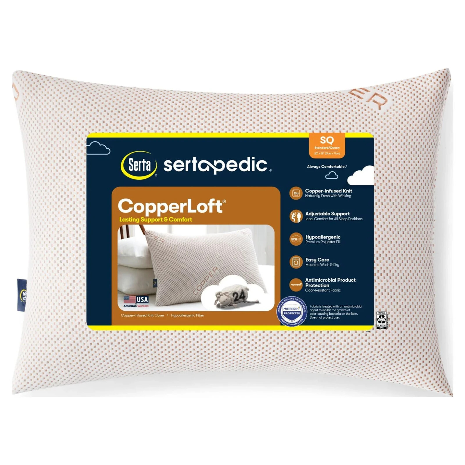 2-PACK Sertapedic Copperloft Bed Pillows, Firm Support , Standard/Queen