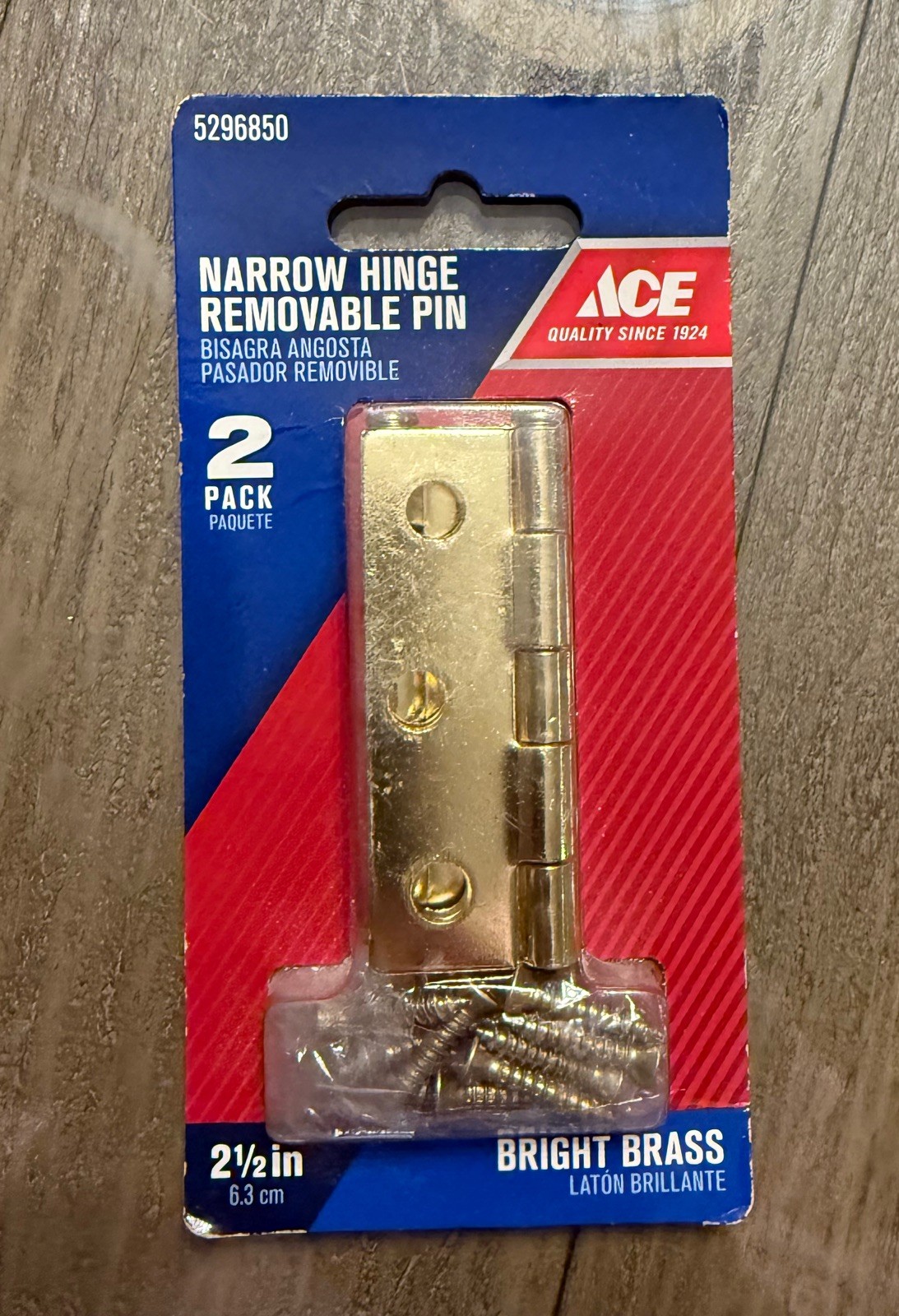 ACE Narrow Hinge Removable Pin Bright Brass  2-1/2"   #5296850  2 Pack
