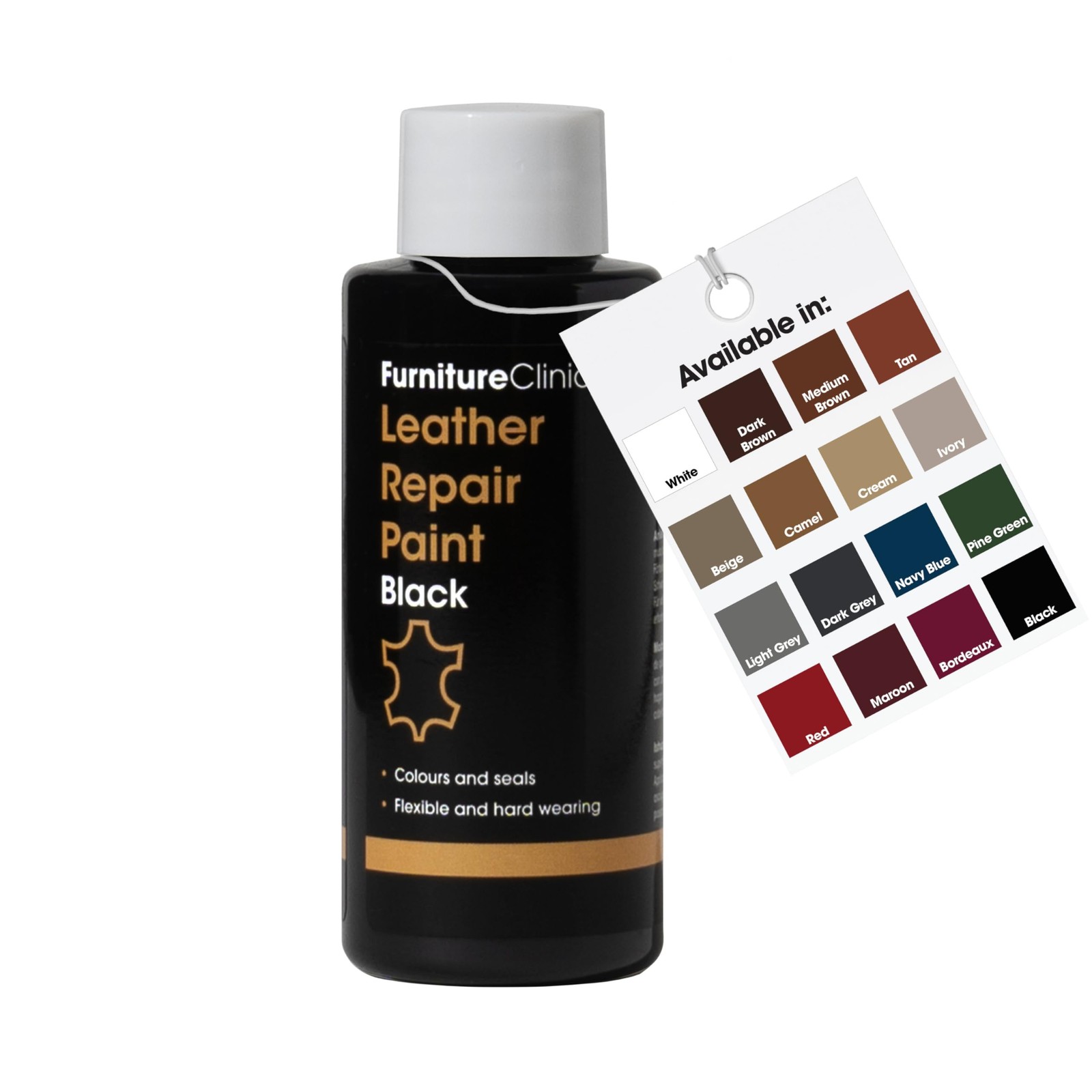 Furniture Clinic Leather Repair Paint | 2-in-1 Seal and 50ml / 1.7oz, Black