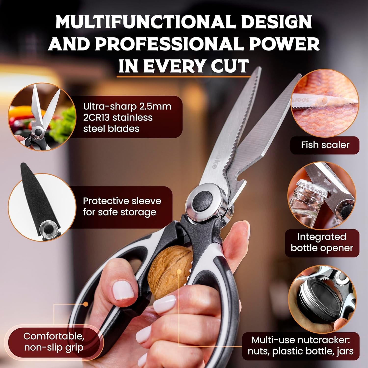 Kitchen Scissors Heavy Duty Stainless Steel Multipurpose Ultra Sharp Bone Shears
