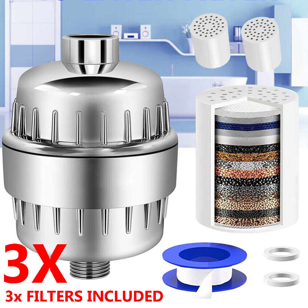 20-Stage Shower Head Filter with 3 Replaceable Filter Cartridges for Hard Water