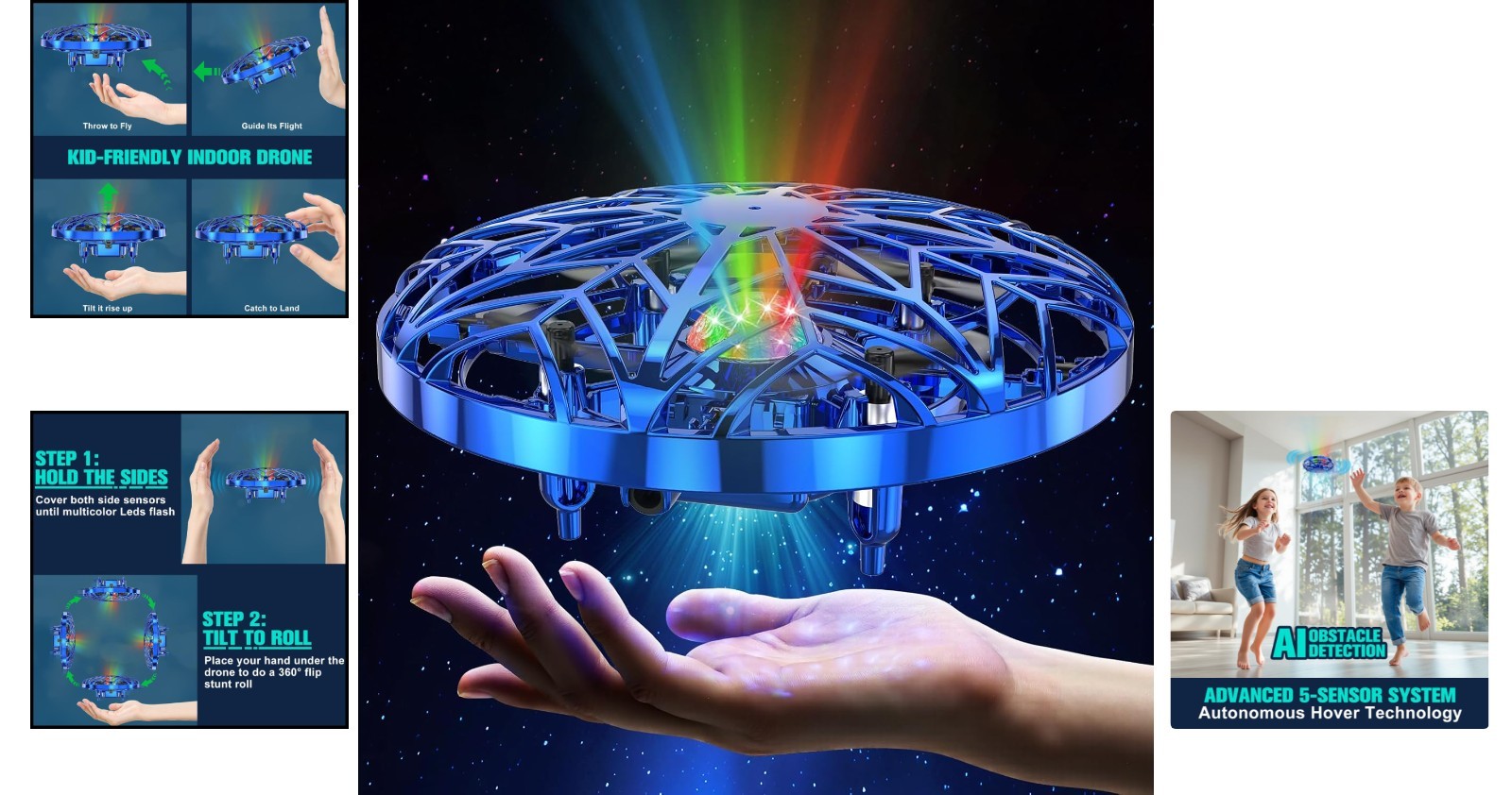 Interactive Kids Drone with Obstacle Avoidance - Rechargeable Mini Quadcopter