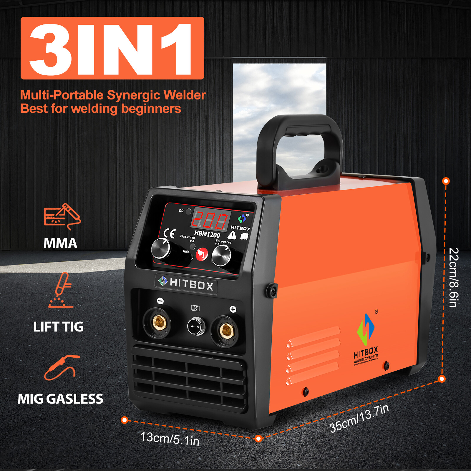 3 in 1 MIG Welder Stick Portable Lift TIG IGBT Gasless MIG Welding Machine,200A