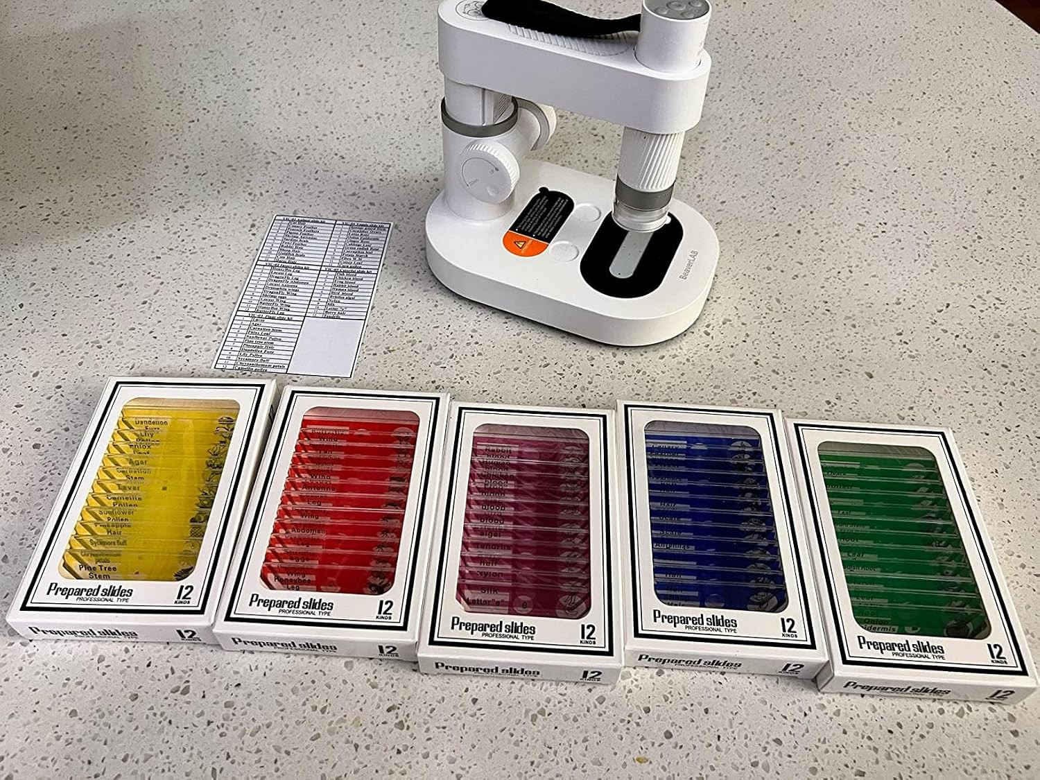60Pcs Prepared Microscope Slides Specimen Animals Insects Plants Flowers Sample