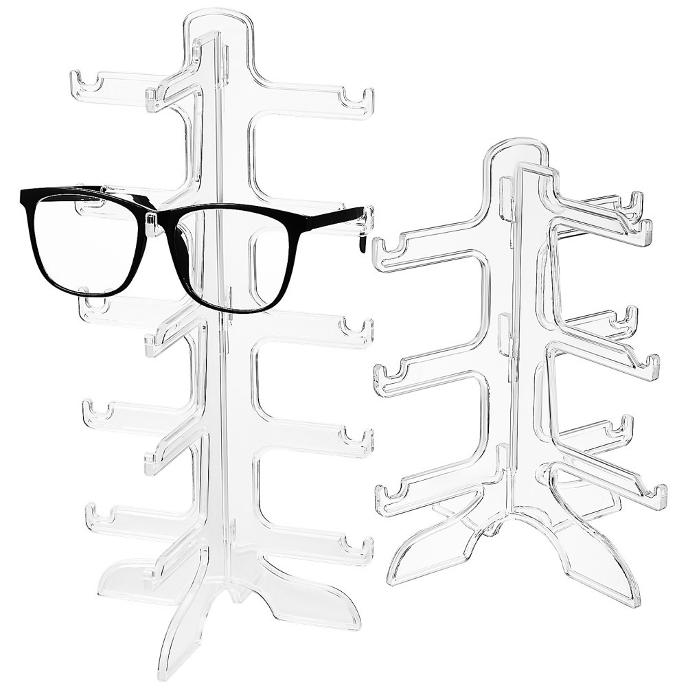 2Pcs Clear Plastic Glasses Display Stand Eyeglass Holder Organizer for Home