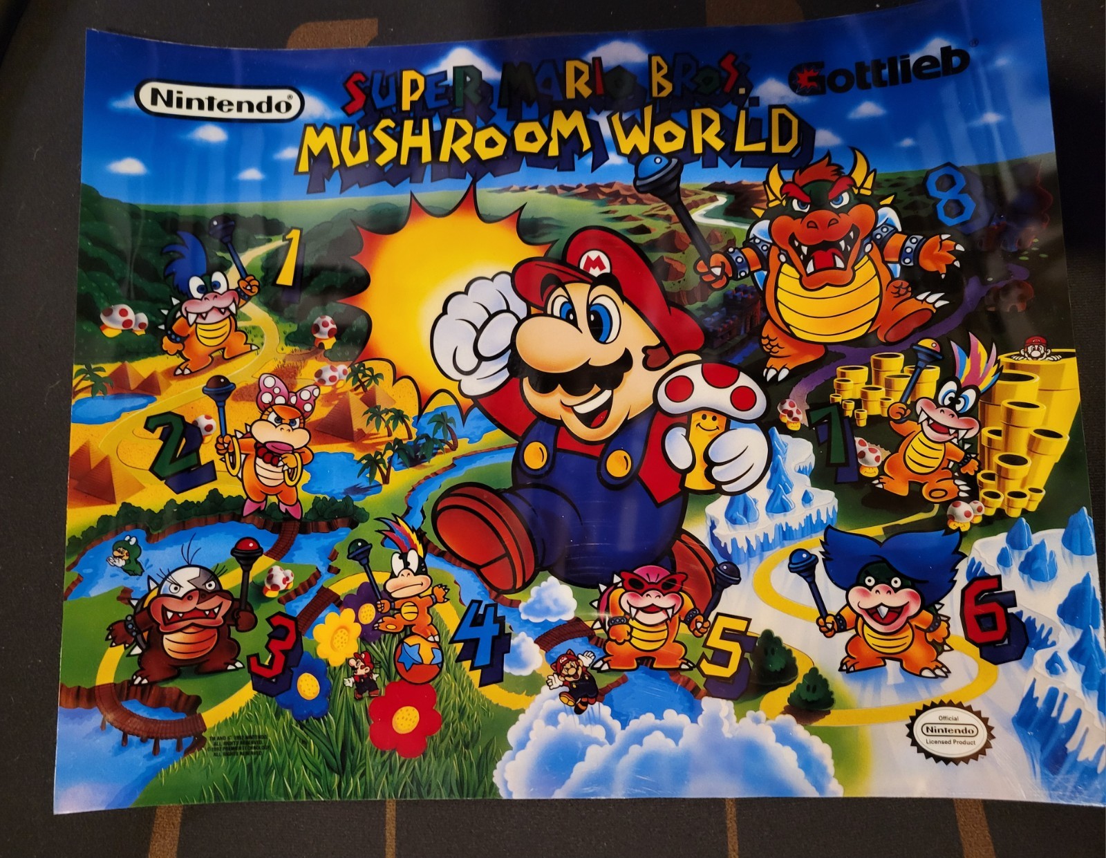 1992 Gottlieb Pinball Machine Translite Super Mario Bros Mushroom World