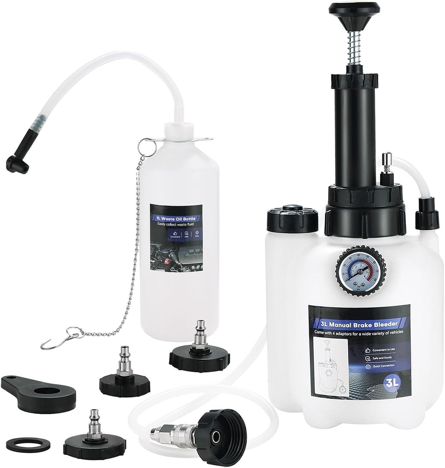 Manual Brake Bleeder Kit | One-Person Brake Pressure Bleeder Kit with 1L Brake F